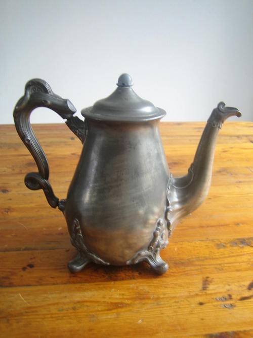 Pewter Art Nouveau Teapot or Coffee Pot. Victorian Solid Pewter. Shaw