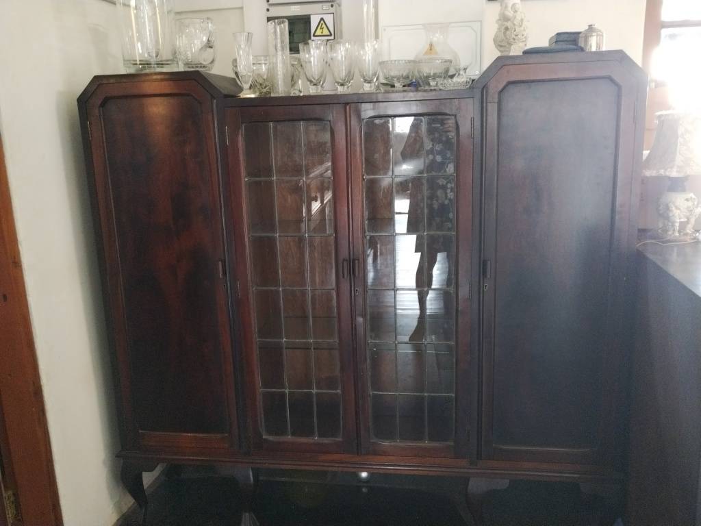 Imbuia Ball & Claw cupboard with two lead glass doors with