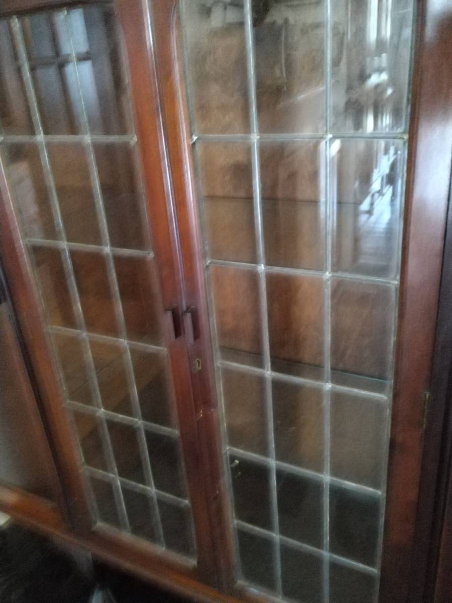 Imbuia Ball & Claw cupboard with two lead glass doors with