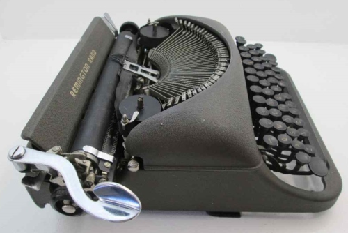 Vintage Remington Rand Typewriter, Portable Case, Round Keys