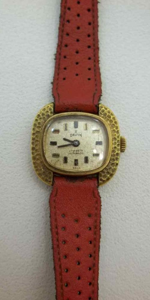 Delfin Incabloc Ladies Watch - Red Leather Strap - Working!