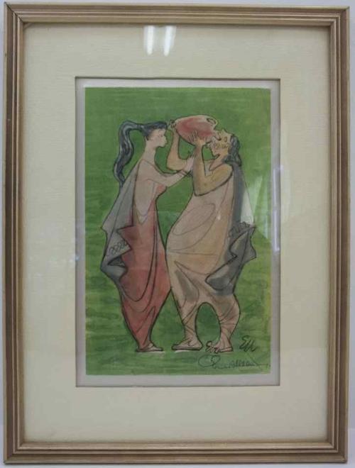 Fantastic Ernest Ullman Watercolour On Silk Framed Behind Glass - Painting Size 12,5cm/19cm