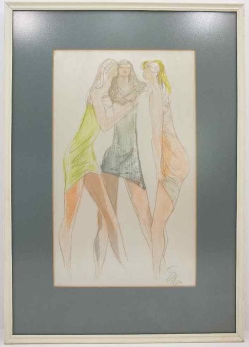 Fantastic Ernest Ullman(1900-1975) Watercolour On Silk Framed Behind Glass; Painting Size 27cm/18cm