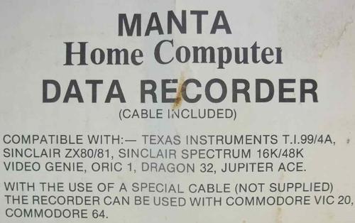 Manta Home Computer Data Recorder Used With A 1982 Sinclair ZX Spectrum Personal Computer + "Horace"