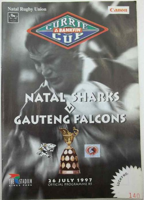 Currie Cup/Bankfin Official Souvenir Programme: Natal Sharks v Gauteng Falcons - 26 July 1997