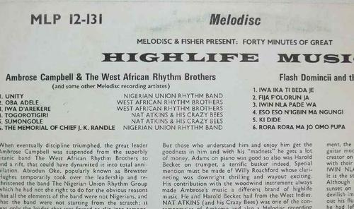 Great African Highlife Music - Ambrose Campbell & His West African Rhythm Brothers/Flash Dominci And The Fabulous Supersonics - Melodisc MLP 12-131