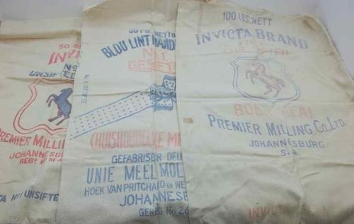3X Vintage Flour/Mealie Meal Bags - Invicta & Blue Ribbon - Nice To Frame