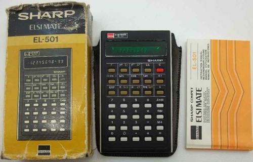 Vintage Sharp Elsi Mate EL-501 Calculator - Green LCD, Original Box + Instructions
