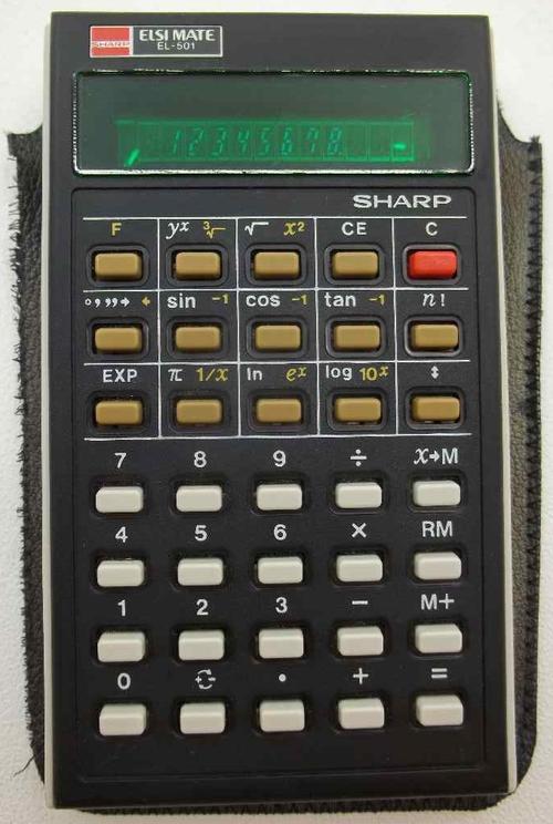 Vintage Sharp Elsi Mate EL-501 Calculator - Green LCD, Original Box + Instructions