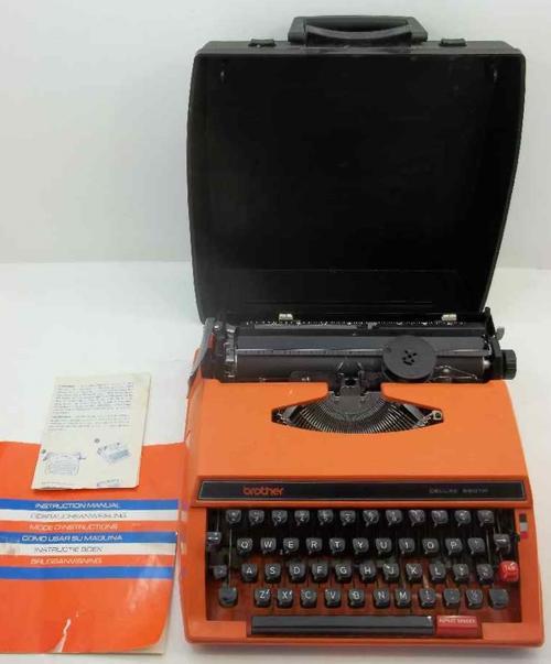 Retro c1970's Bright Orange Brother Deluxe 650TR Typewriter + Instructions ~ Fantastic!