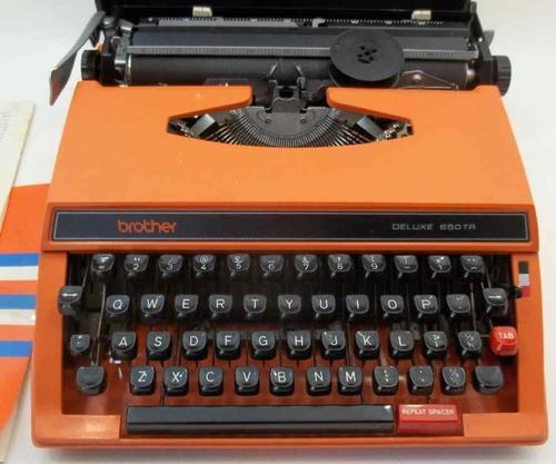 Retro c1970's Bright Orange Brother Deluxe 650TR Typewriter + Instructions & Cover ~ Fantastic!