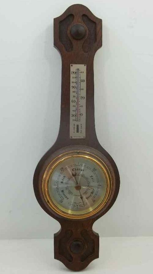 Vintage Comitti Of London Barometer/Thermometer - 44cm/14,5cm (Glass Must Be Replaced)