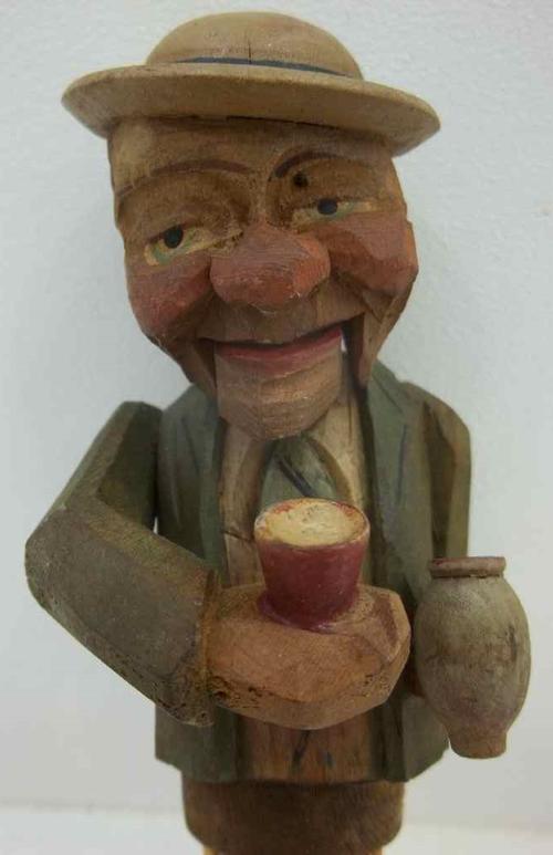 Very Well Made Wooden "Drinking Man" Bottle Stopper, Mouth AND Arm Moves - Length 13cm