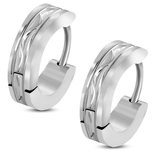 4mm | Stainless Steel Satin Finished Diamond-Cut Hoop Huggie Earrings (pair) - ESV387