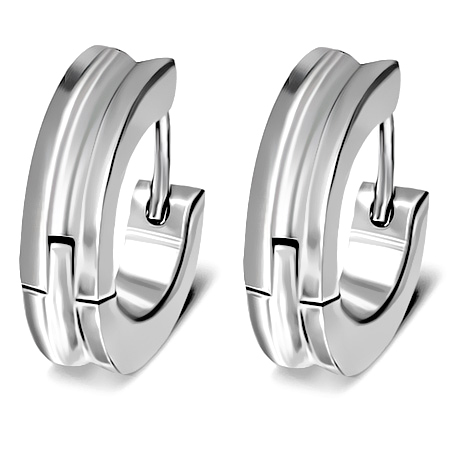 3mm | Stainless Steel Grooved Hoop Huggie Earrings (pair) - ESV388