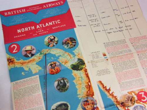 British Airways map of the North Atlantic with trip information completed
