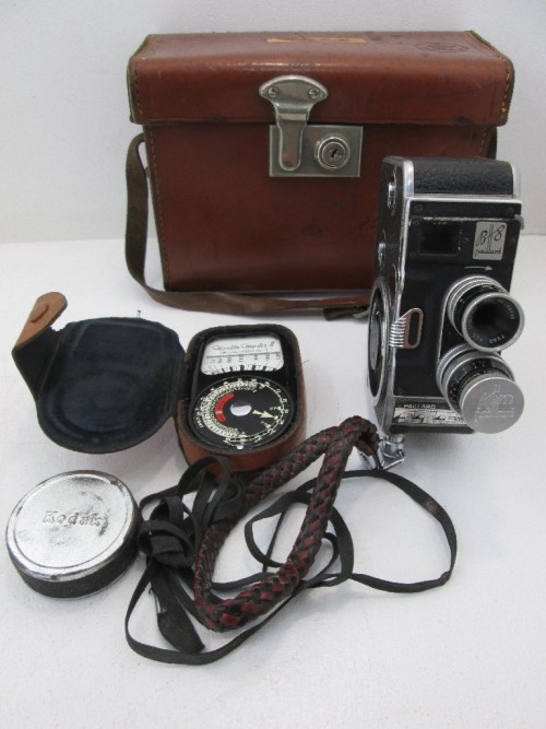 Vintage 1953 Bolex Paillard B-8 8mm Movie Camera + Weston Master II Light Meter + Unused Kodak Film 