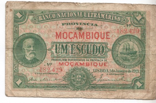 1921 Mozambique 1 escudo banknote