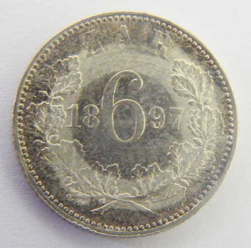 1897 ZAR Kruger 6d sixpence AU++