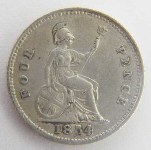 1854 Great Britain Groat 4 pence double stumped date