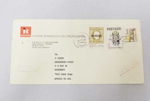 Airmail cover from Lourosa, Portugal to Cape Town South Africa with Par Avion and Impressors ink