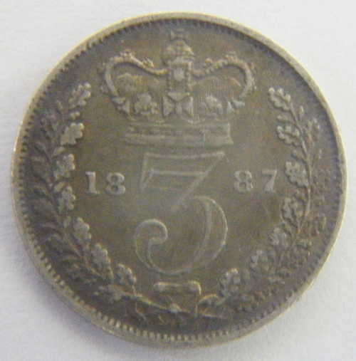 1887 Great Britain 3 Pence Young Head Victoria