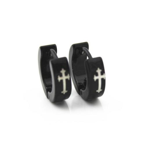 Earrings Stainless Steel Small Black Hoop Earring With Cross Was Stainless Steel Small Black Hoop Earring With Cross