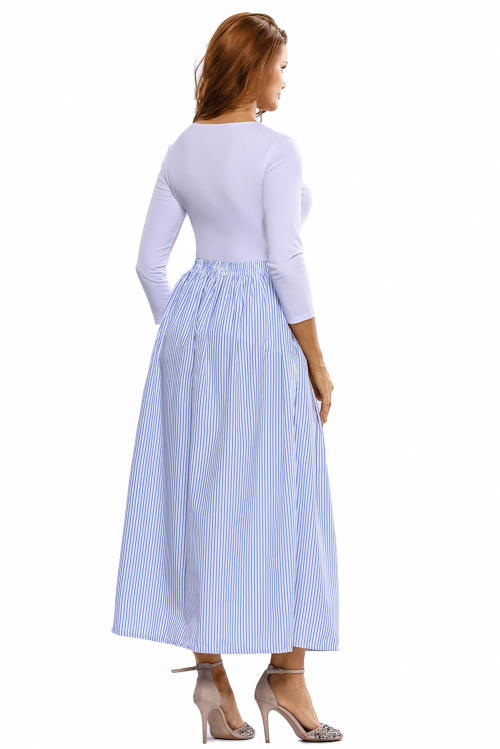 Blue and white striped skirt Try it on with white tee tucked in blue-white striped high-rise pencil skirt: A perfect weekends match! Go for pale turquoise cropped sleeveless top and pair it with black and white striped flared skirt.
