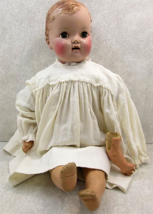 Old Bisque Doll (550), Lovely Two Tone Blue Eyes - Length 51cm; Needs Restoration