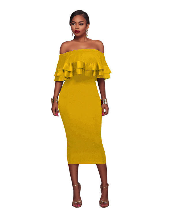 Yellow Strap Ruffle Bodycon Dress