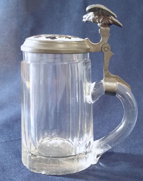 1895 Antique Glass Beer Stein - Pewter Eagle