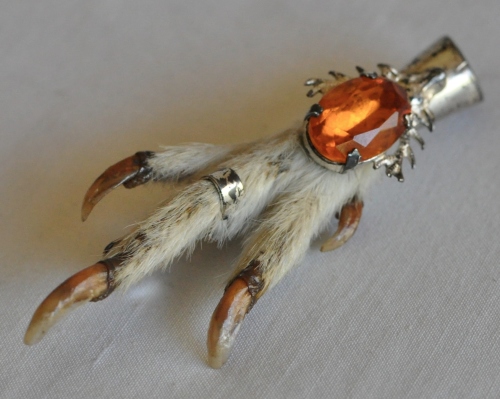 Vintage (c1950) silver plated and hallmarked Scottish Grouse claw pin with Amber Cairngorm stone