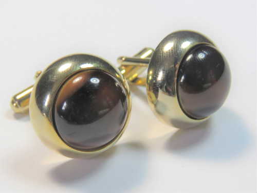 Pair of very heavy gold color tiger's eye cufflinks