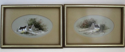 Pair Of Susan Cronje Miniature Paintings Framed Behind Glass - Total Size Each: 20,5cm/13cm