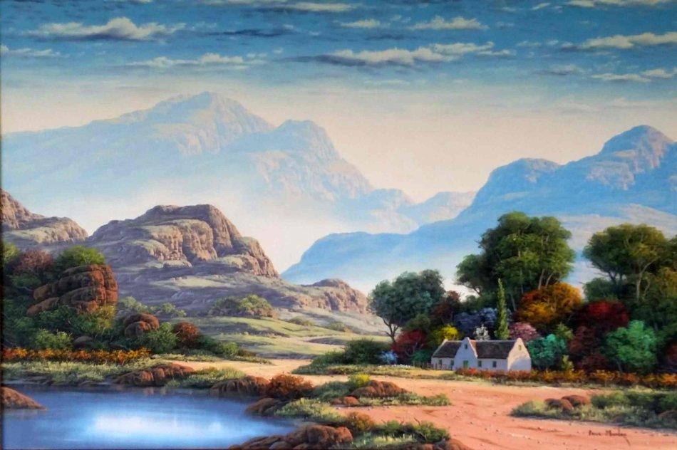 Paintings - Paul Munro (SA Born) Oil, Mountain Landscape ...