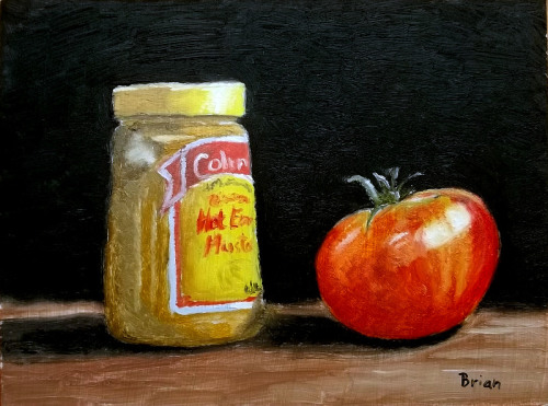 Mustard and tomato still life