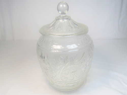 Glass cookie jar with floral pattern - Some tiny chips on the inside of opening rim