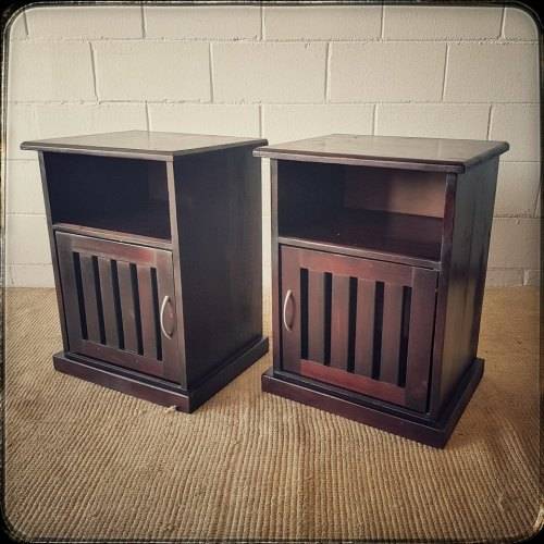 Bedside Tables A modern pair of stylish dark wooden bedside pedestals