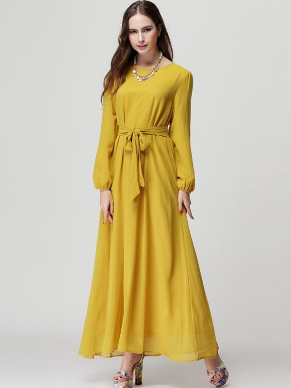 Long Sleeve Chiffon Maxi Dress