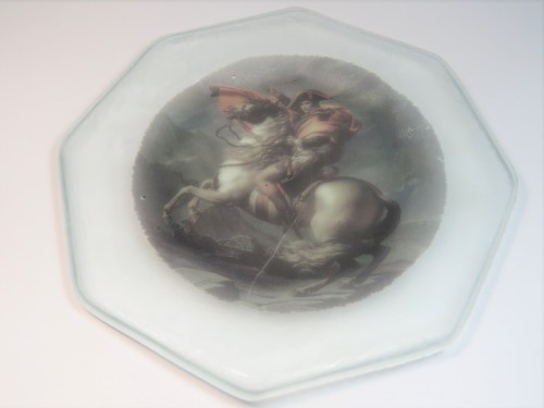 Vintage glass plate with picture of French cavalryman