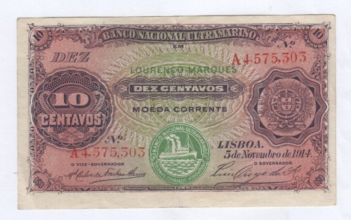 Lourenco Marques 10 centavos banknote - Excellent with center fold