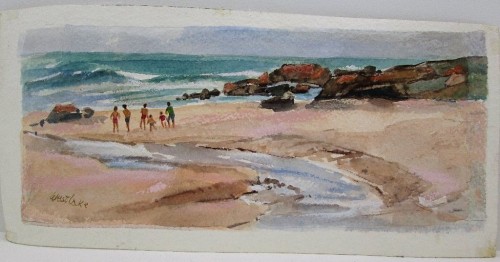 Small Seaside Watercolour Painting - Westlake - 37cm/17cm