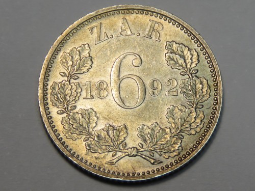 ZAR Kruger 1892 six pence 6d AU+ or better - Top quality