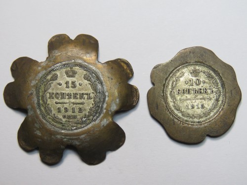 Small trinkets made with 15 kopeks 1912 Russia coin and 10 Kopeks 1915