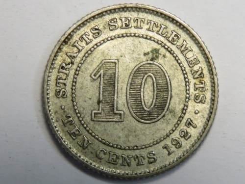 1927 Straits Settlements 10 cents coin