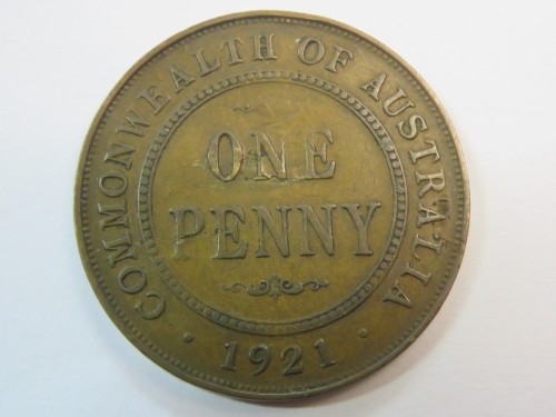 1921 Australia 1 penny coin