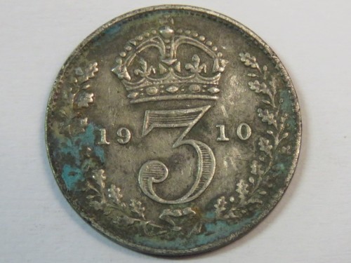 1910 Great Britain 3 pence coin