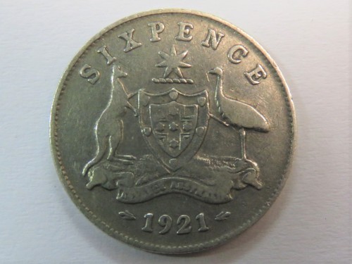 1921 Australia 6 pence (sixpence) coin