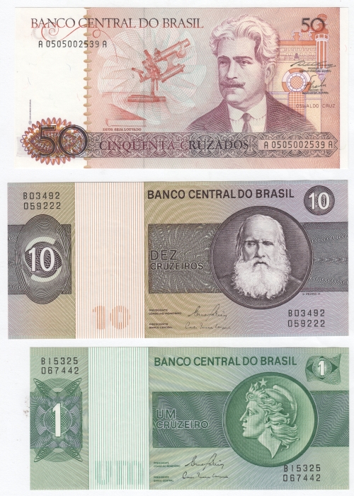 Brazil - Lot of 3 UNC banknotes - 1, 10 and 50 Cruzeiros