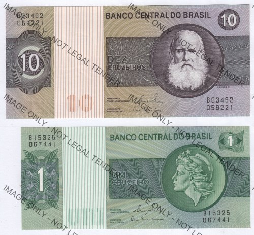 Brazil - Lot of 2 UNC banknotes - 1 & 10 Cruzeiros
